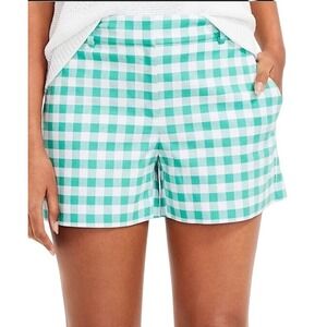 LOFT Riviera Shorts In Gingham Green‎ And White Checkered Mid Rise 6 NWOT